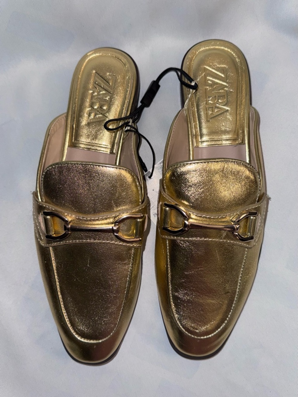 Zara Women’s Metallic Gold Slip-On Mules with Bit Detail, Size 39 New with Tags - Picture 2 of 11